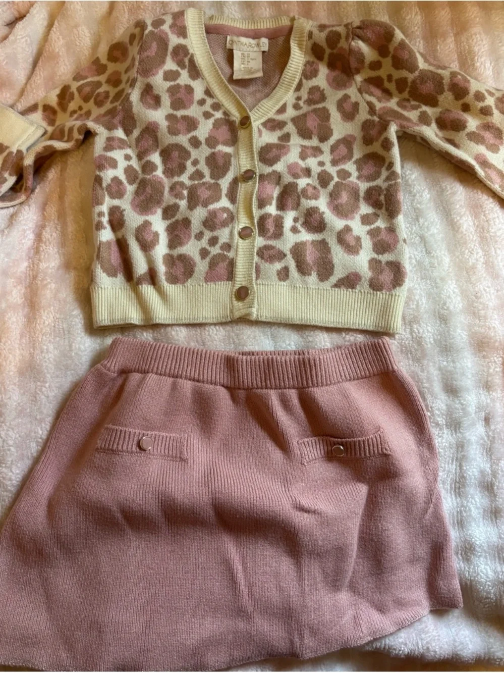 Cynthia Rowley Cream and Pink Leopard Print Cardigan